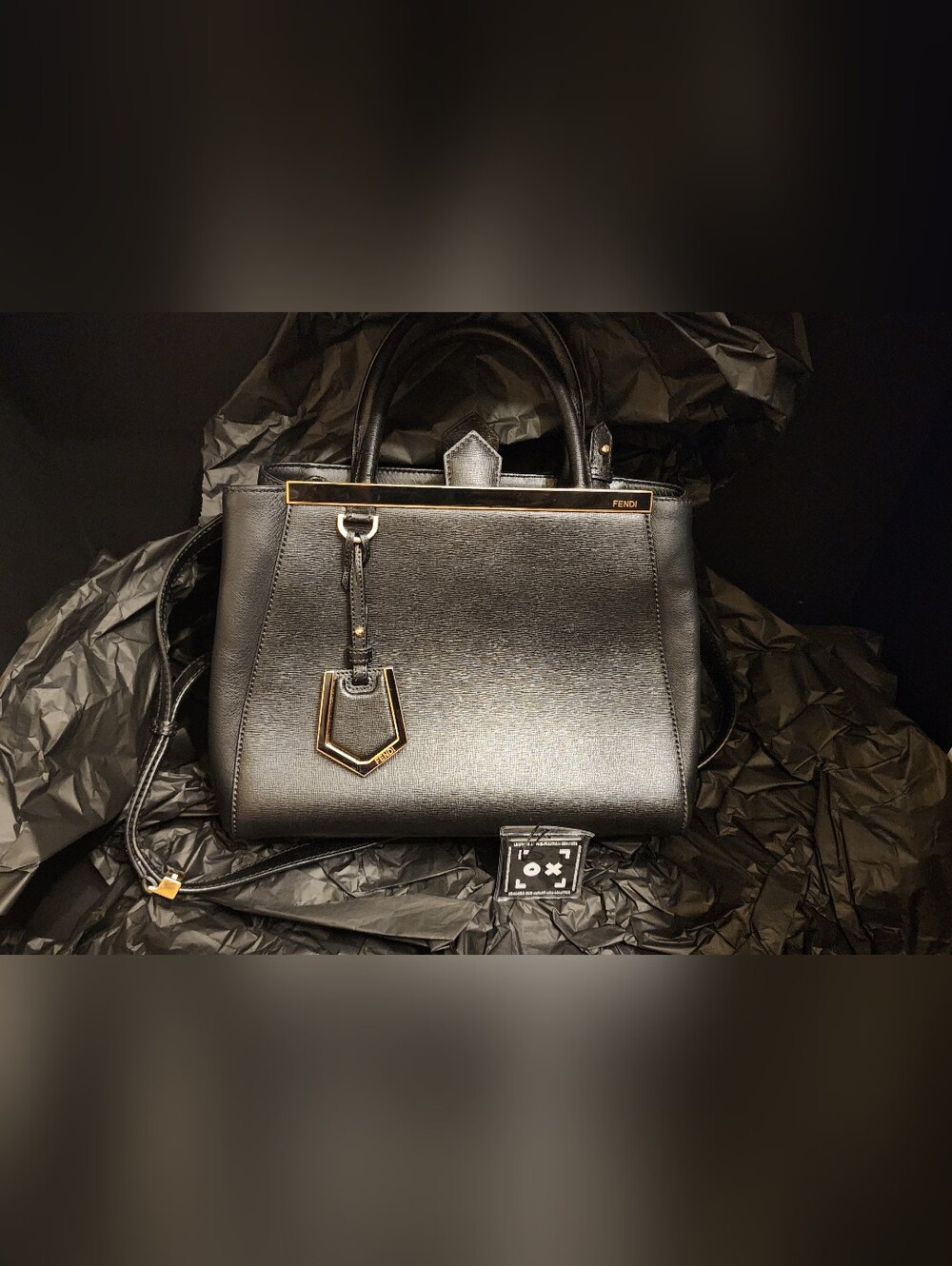 Fendi Black Leather Satchel with Gold Trim and Charm